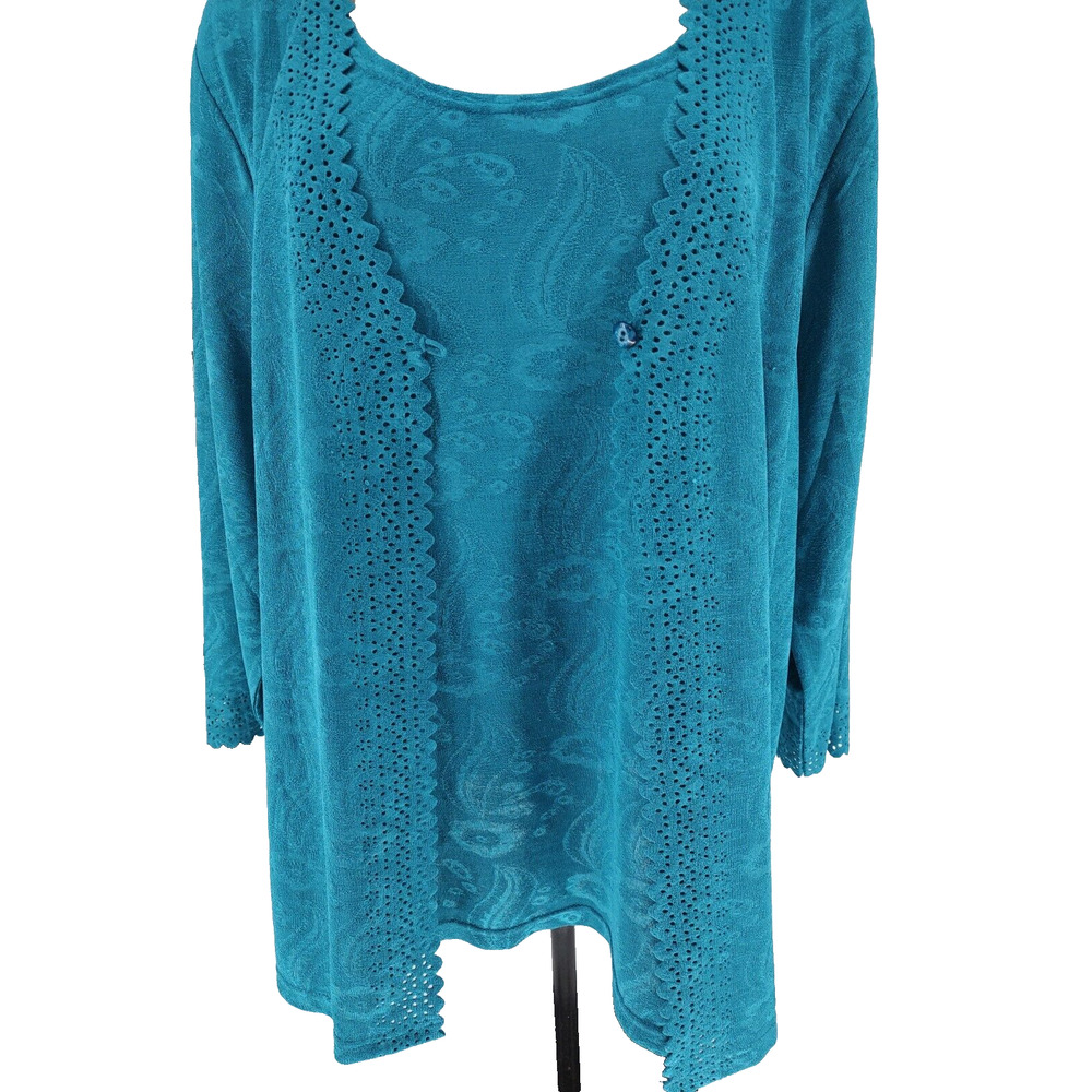 Pink Collection Woman's Teal One Piece Tank Cover-up Size 2X Scallop Edge Button